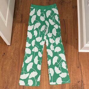 Diane von Furstenberg Knit Wide Leg Pants – Green/White Print – Size M – NWT